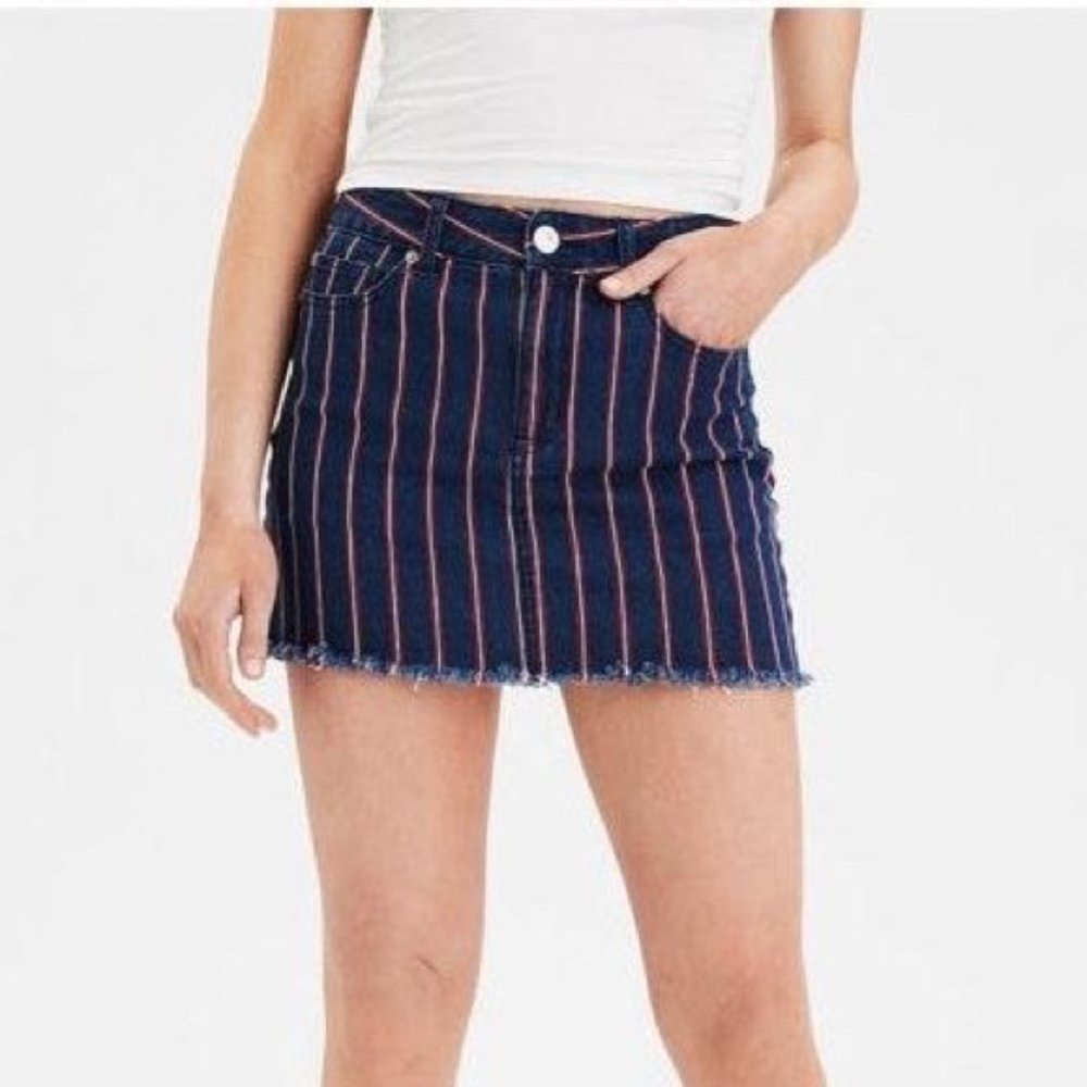 American Eagle Red Striped Mid Rise Skirt